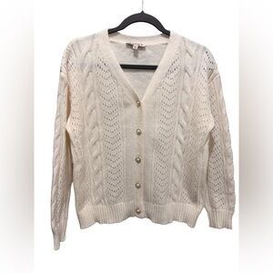 Nanette Lepore Cream Cable Knit Cardigan